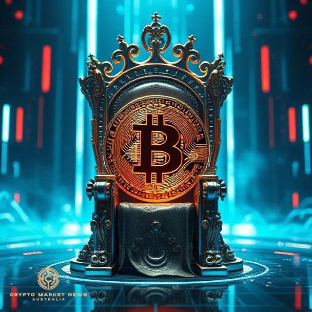 futuristic image of Bitcoin dominance on a throne with crown